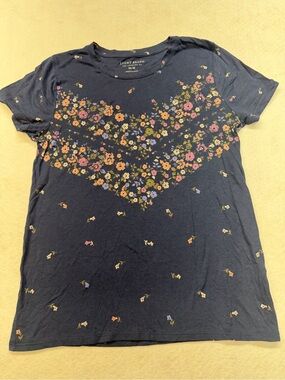 Lucky Brand Navy Floral Heart-Print Short Sleeve Tee
